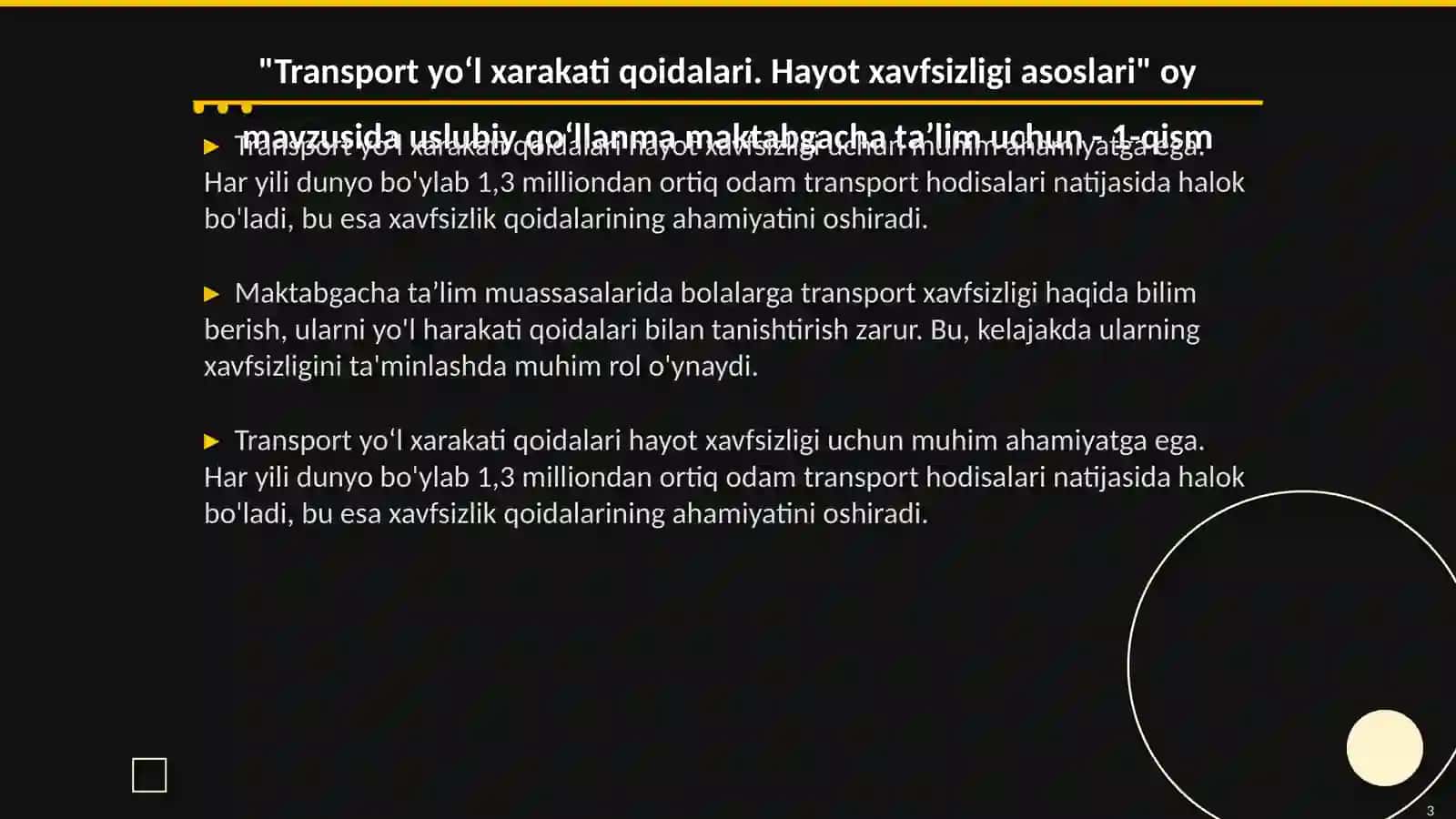 Transport yoʻl xarakati qoidalari. Hayot xavfsizligi asoslari 3