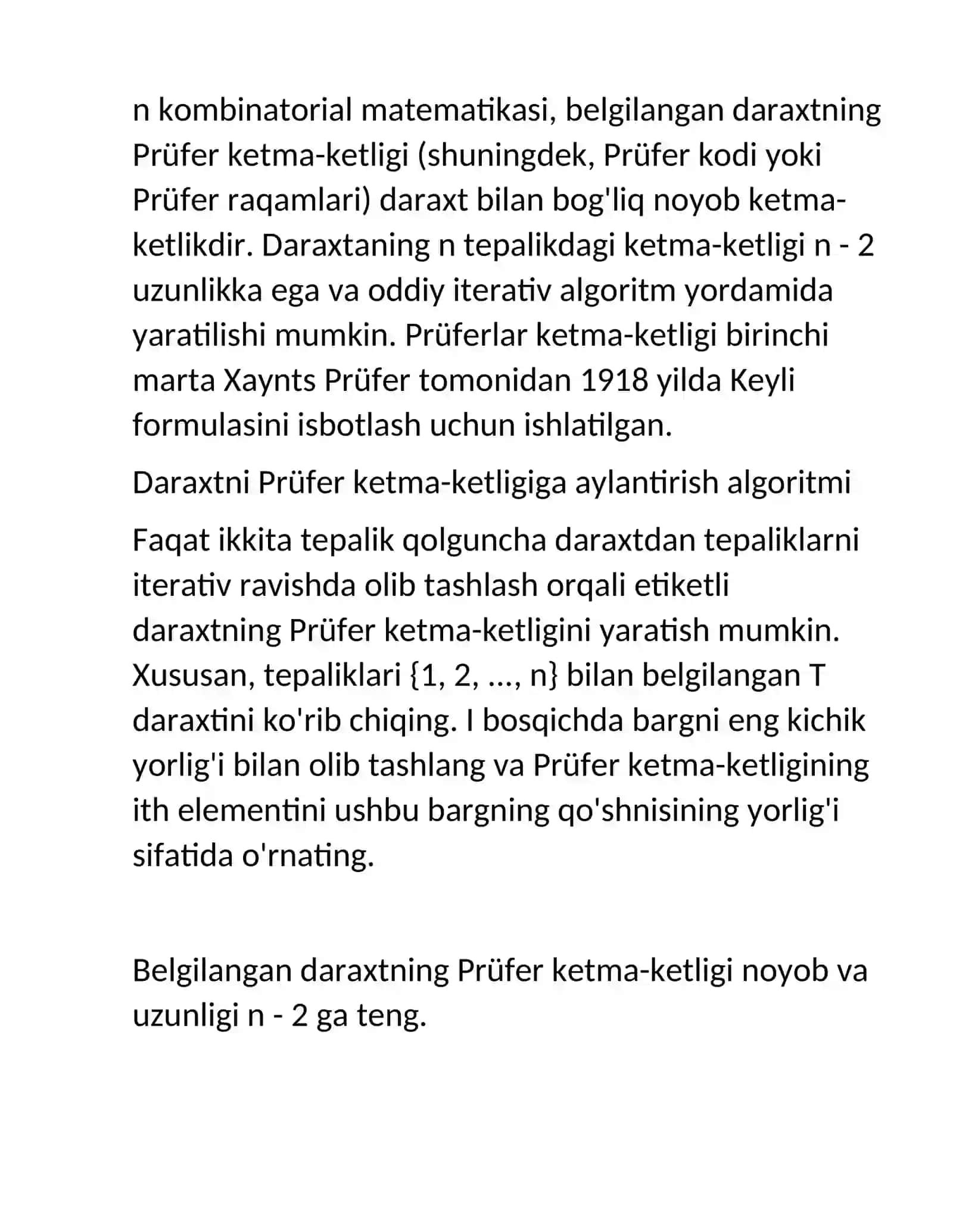 Daraxtlarni Prufer usulida kodlash 3