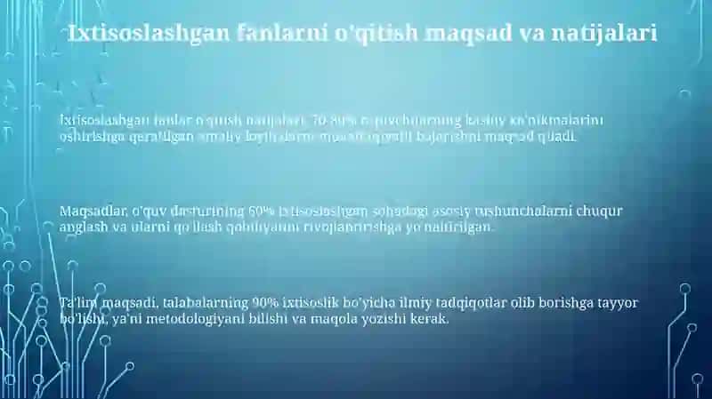 Mutaxassislik fanlarini òqitishda qòllaniladigan talim metotlariga qòyiladigan talablar 3