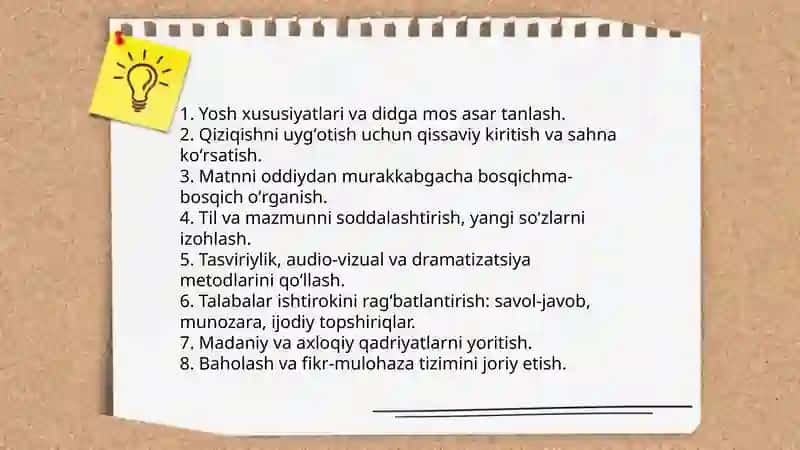Boshlangʻich sinfda epik asarlar ustida ishlash uchun metodik tavsiyalar ishlab chiqish ( 3-sinf) 3