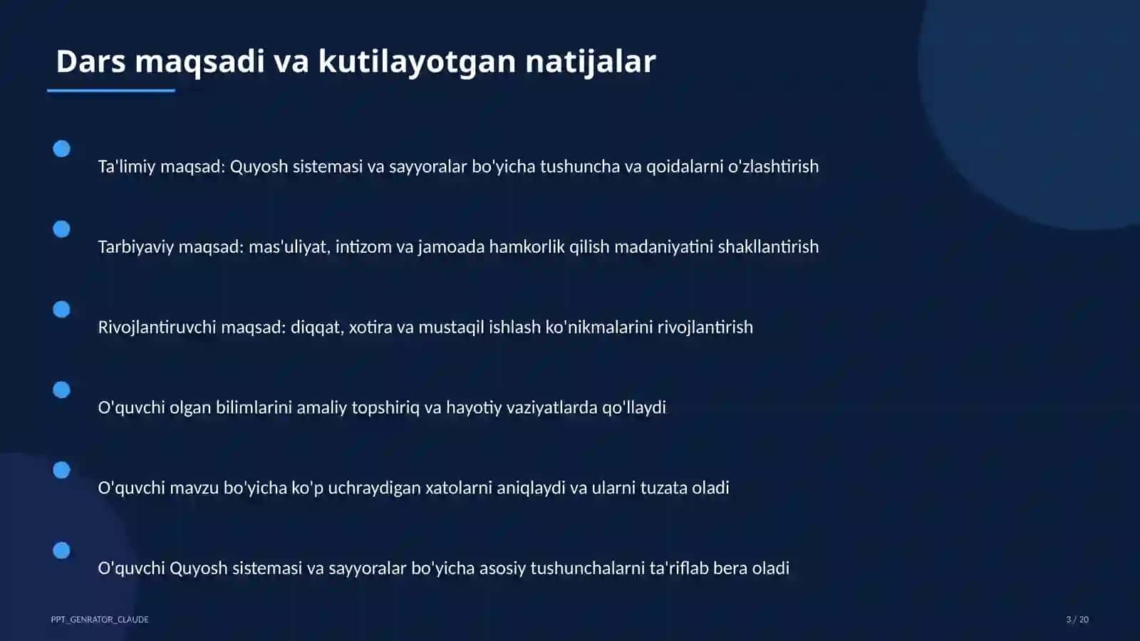 Quyosh sistemasi va sayyoralar (4-sinf) 3