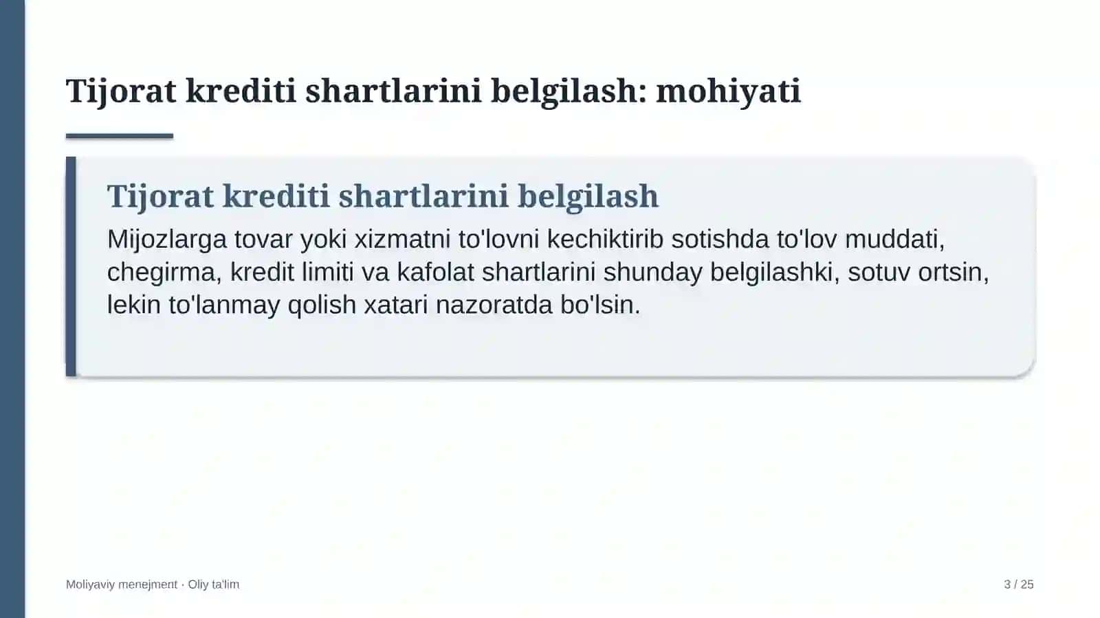 Kiberxavfsizlik sohasida tijorat kreditini berish shartlarini belgilash 3