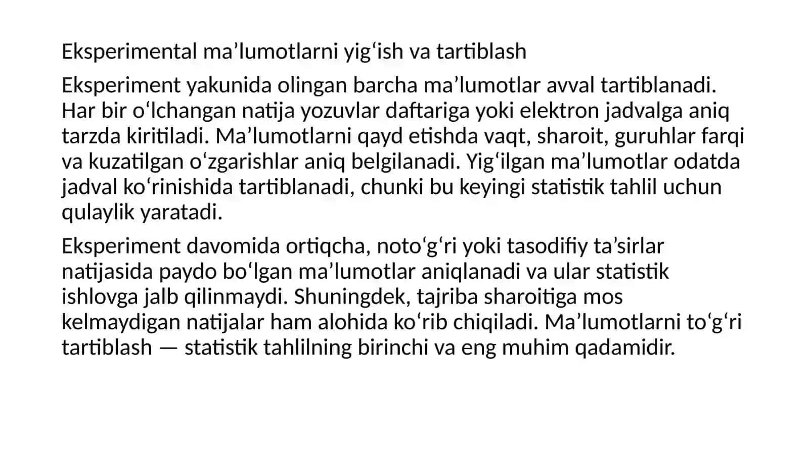 Eksperimental ma’lumotlarni yig'ish va tartiblash 3