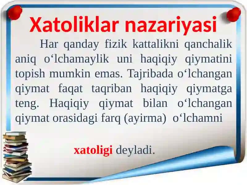 FIZIK PARAMETRLARNI O‘LCHASHDA YO‘L QO‘YILADIGAN XATOLIKLARNI HISOBLASH NAZARIYASI. 3