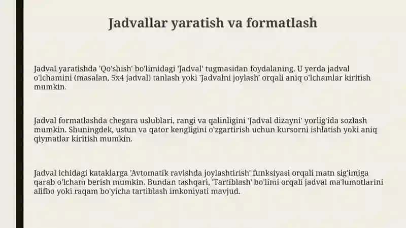 Jadvallar, Rasmlar va Shrftlar bilan Ishlash Asoslari 3