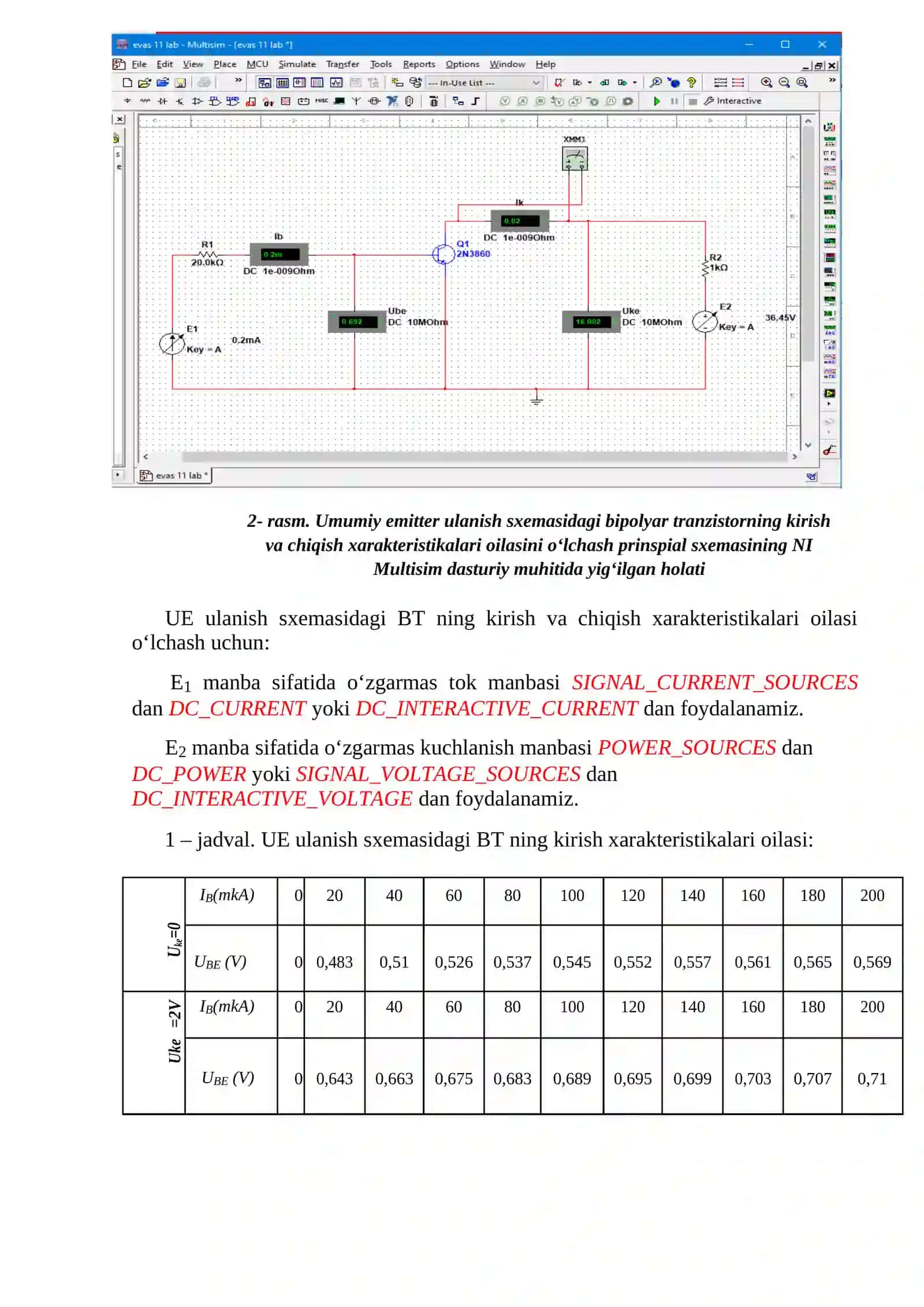 Umumiy emitter ulanish sxemasidagi bipolyar tranzistorningning statik Volt- amper xarakteristikalarini tadqiq etish 3