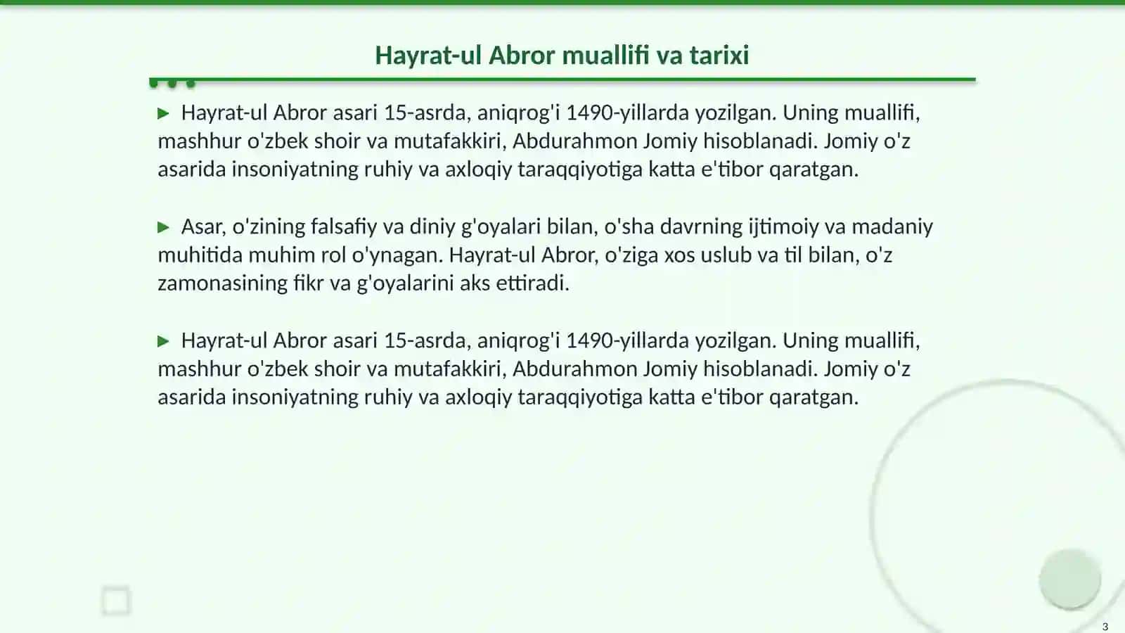 Hayrat-ul Abror dostining boblar tahlili taqdimot 3