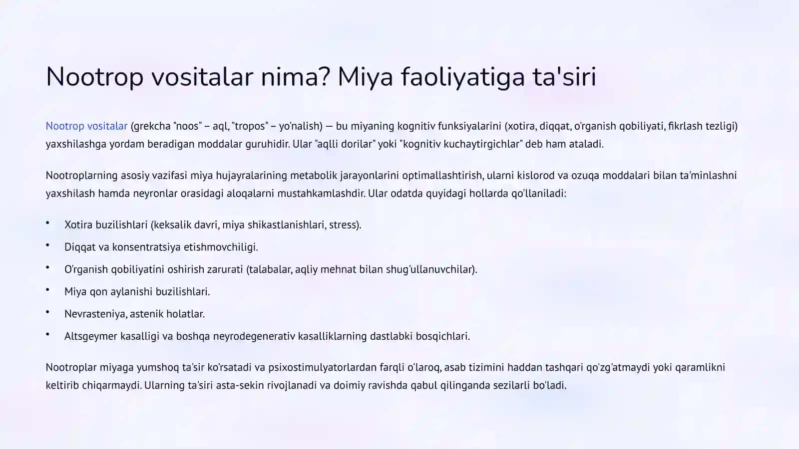 Nootrop vositalar va Analeptiklar 3