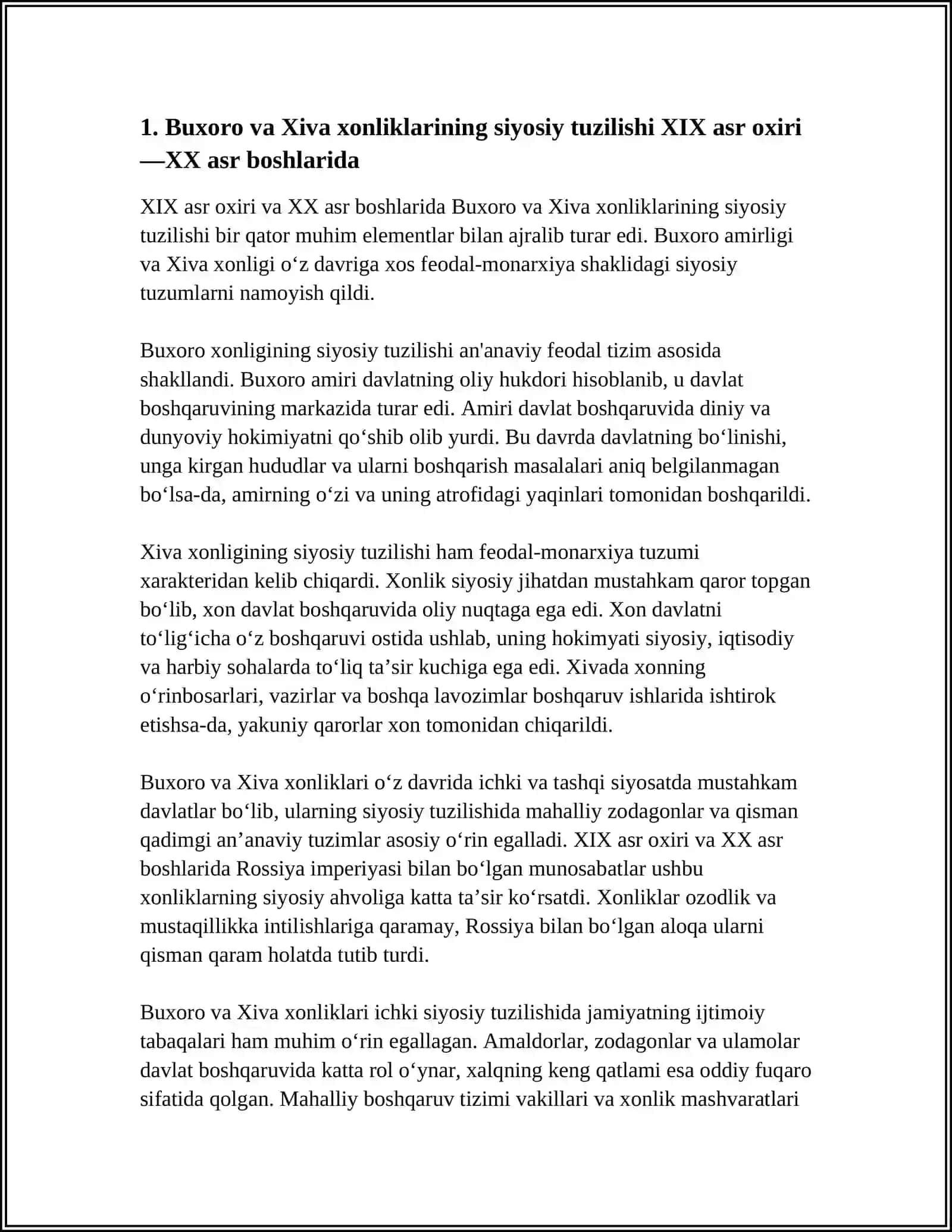 XIX ASR OXIRI XX ASR BOSHLARIDA BUXORO VA XIVA XONLIKLARIDA IJTIMOIY IQTISODIY VA SIYOSIY HAYOT 3