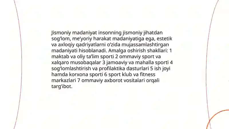Jismoniy madaniyatning jamiyatdagi vazifalari va shakllari mavzusida (Taqdimot tayyorlang) 3