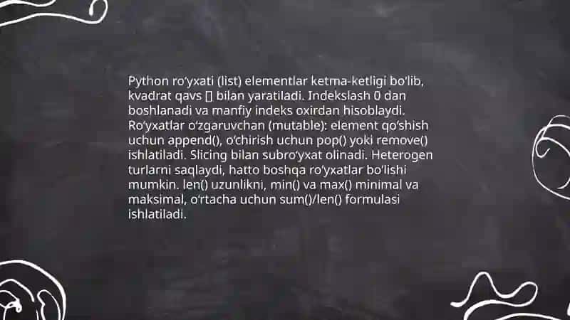 Python ro‘yxatlar bilan ishlash 3