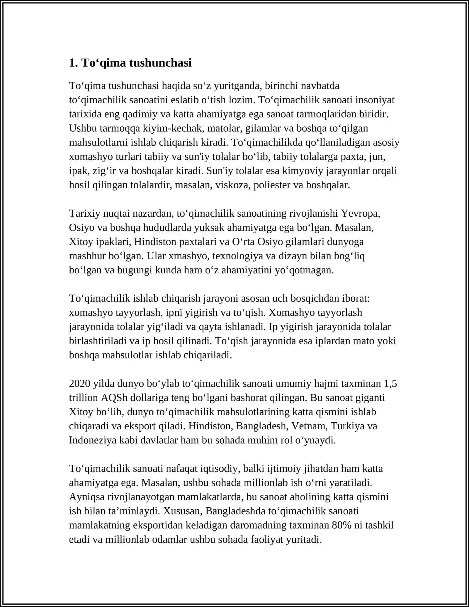 TOʻQIMALAR HAQIDA TUSHUNCHA 3