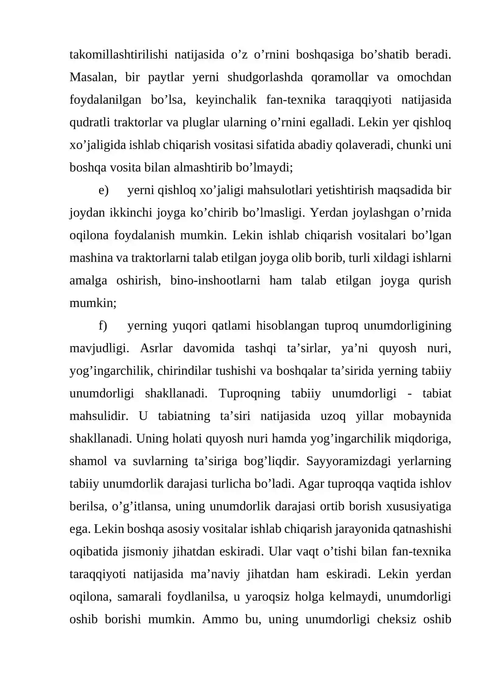 Yer resurslarining qishloq xo’jaligidagi ahamiyati va o’ziga xos xususiyatlari 3