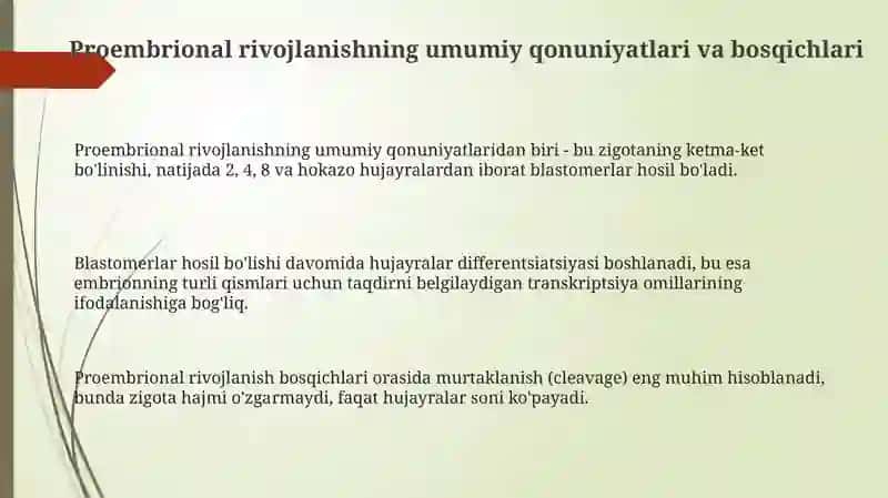 Proembrional rivojlanishning umumiy qonuniyatlari pargenez 3