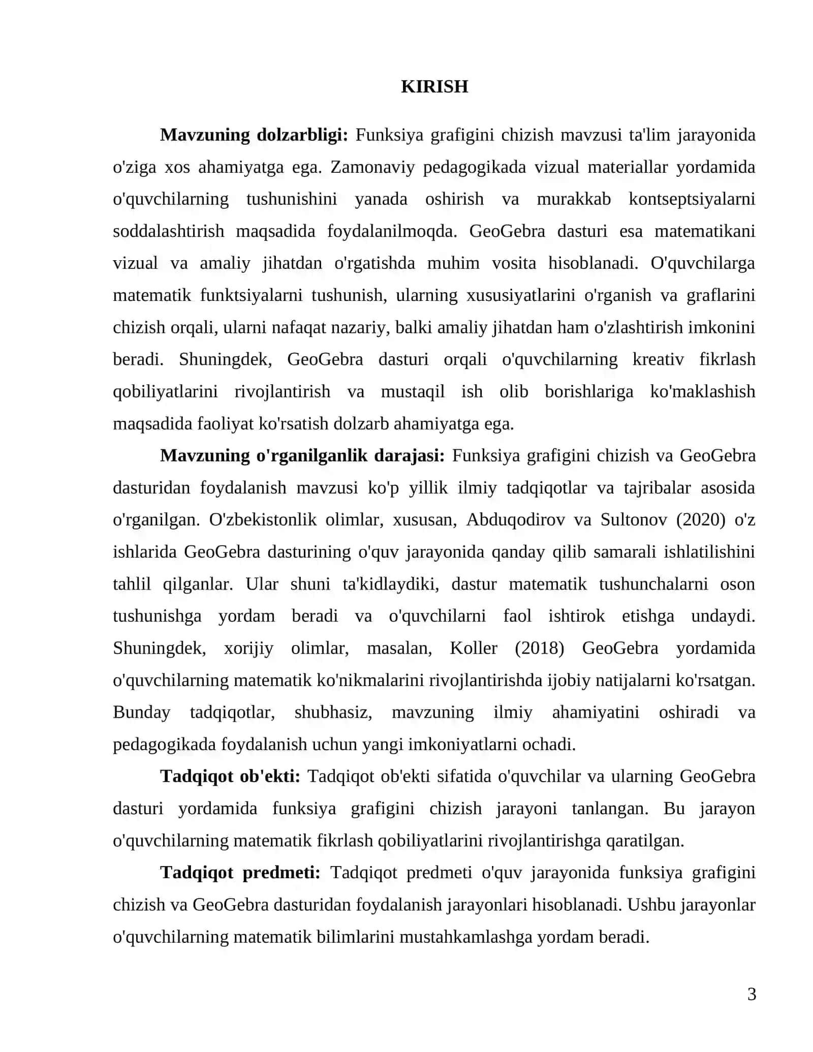 Funksiya grafigini chizish mavzusini GeoGebra dasturi yordamida o’qitish 3