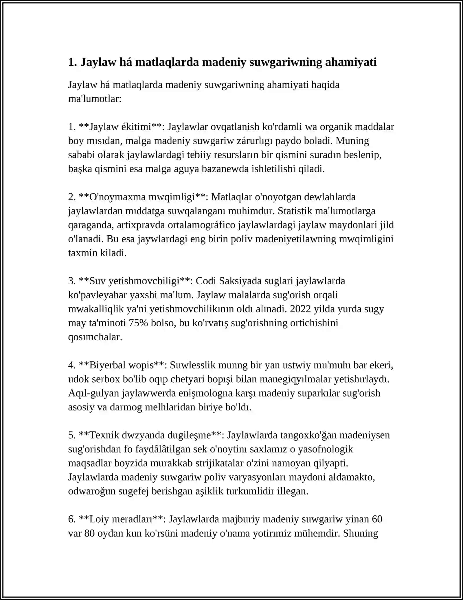 JAYLAW HÁM MADENIY OTLAQLARDAǴI MÁDENIY SUWǴARIW SISTEMASI 3