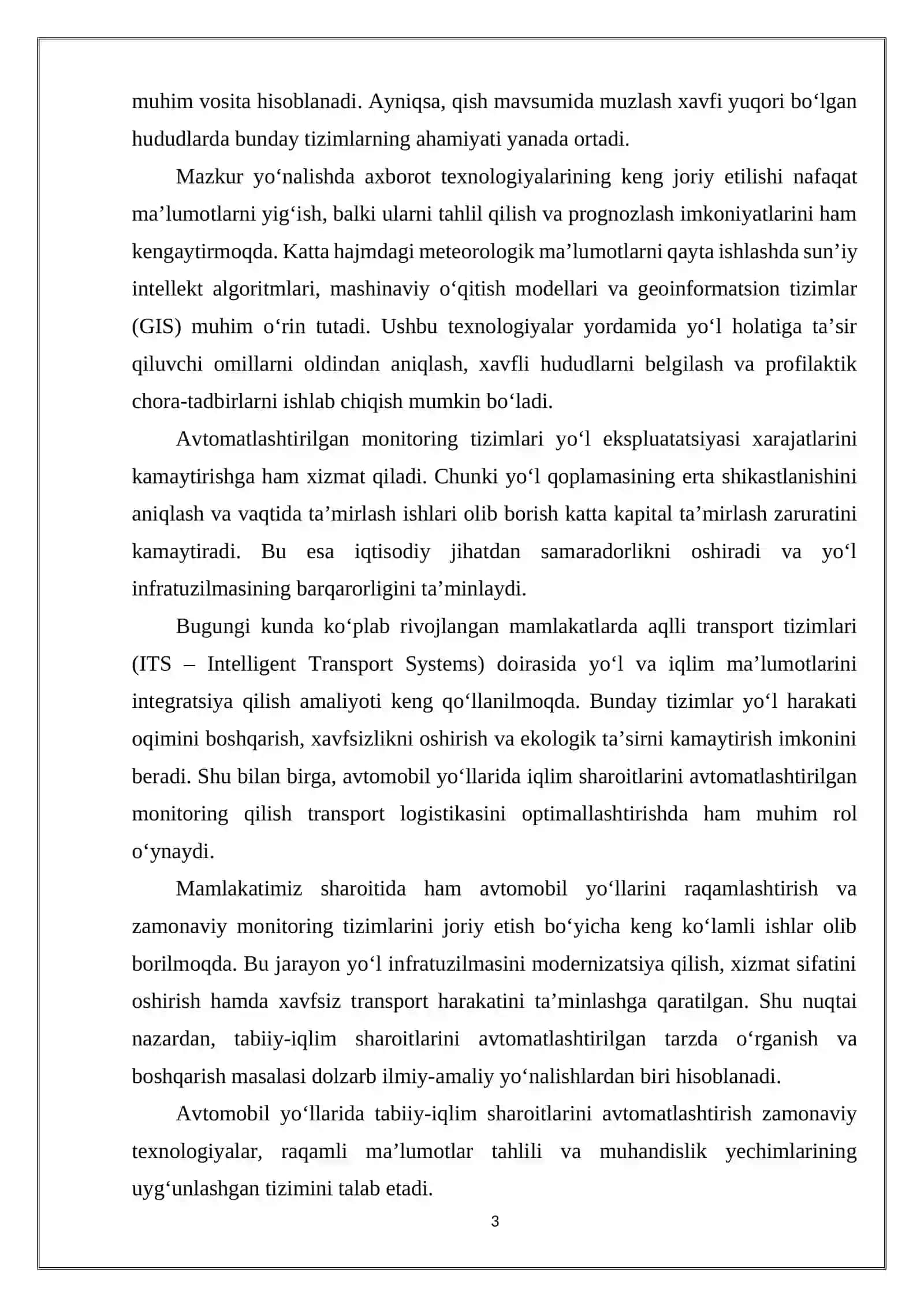 AVTOMOBIL YÕLLARIDA TABIIY IQLIM SHAROITI HAQIDA MA'LUMOTLARNI AVTOMATLASHTIRISH 3