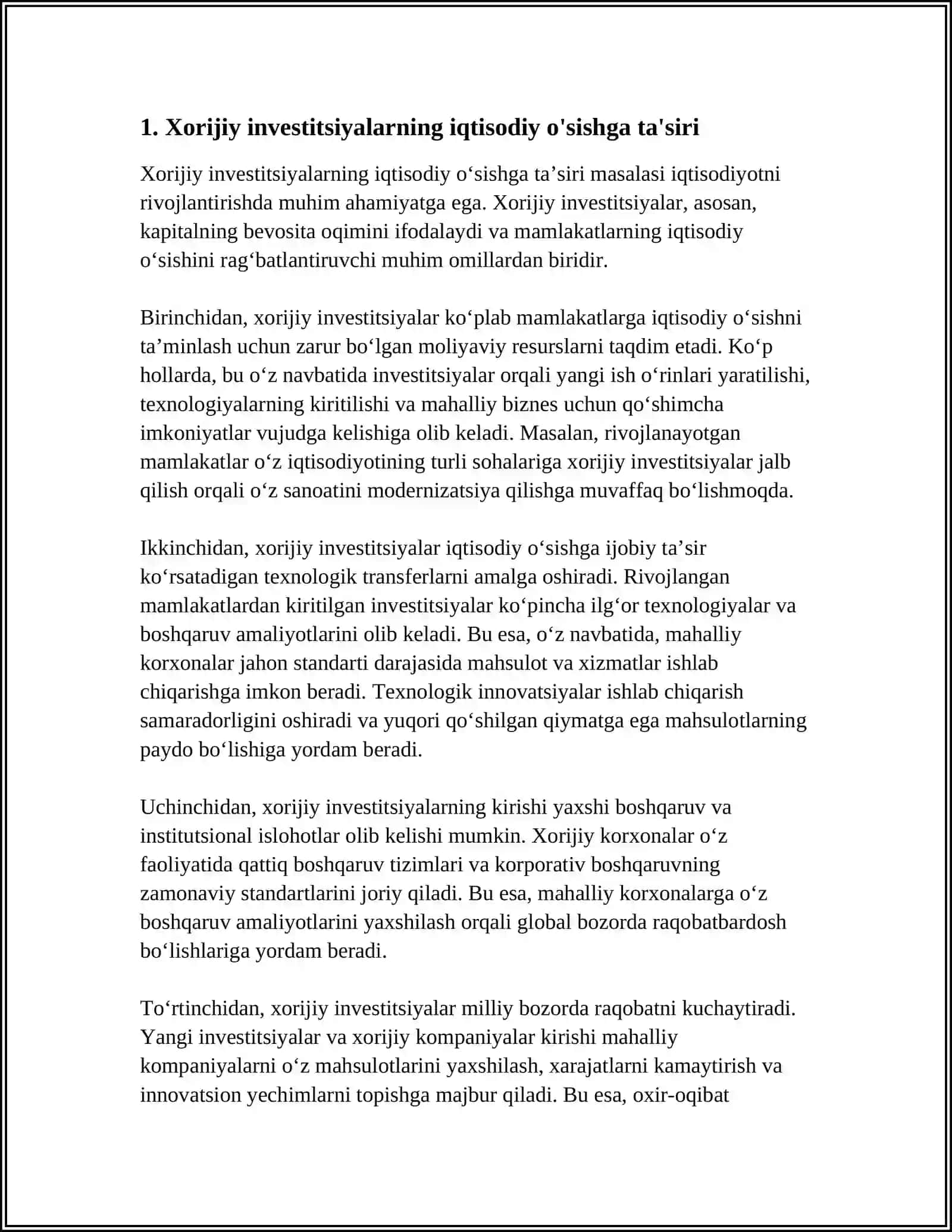 IQTISODIYOTNI RIVOJLANTIRISHDA XORIJIY INVESTITSIYALARNING ROLI 3