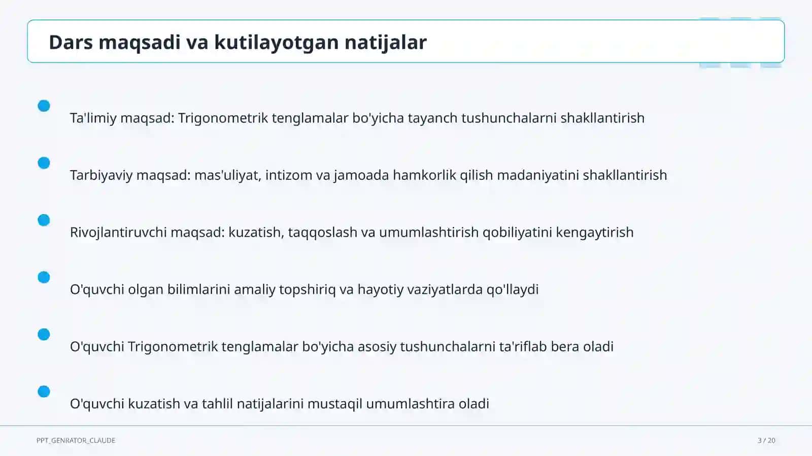 Trigonometrik tenglamalar (10-sinf) 3