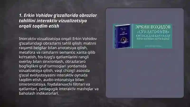 Erkin vohidov g'azallari tahlili va adibning “So'z latofati” asarini innovatsion metodlar asosida tushuntirish 3