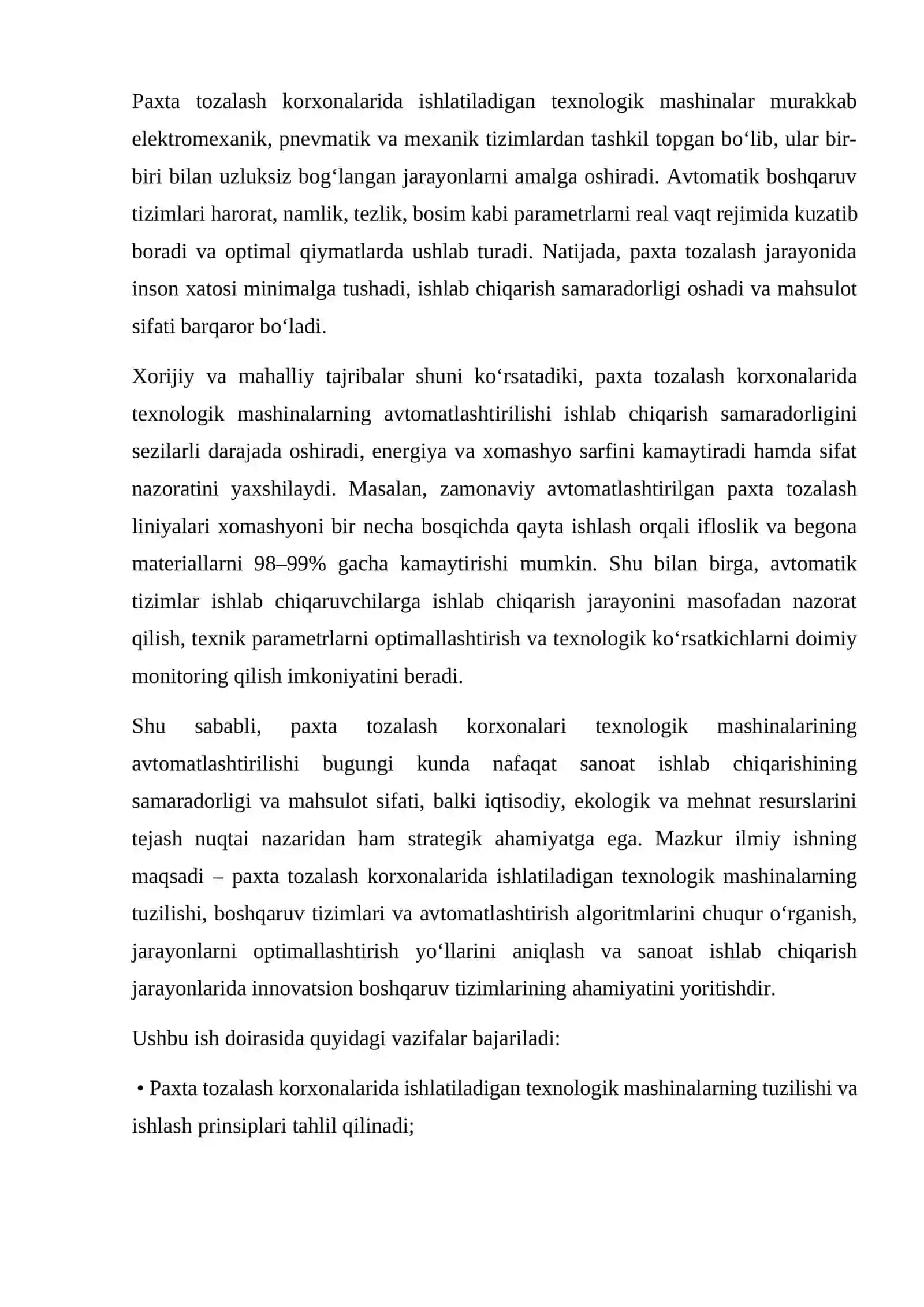 Paxta tozalash korxonalari texnologik mashinalarining avtomatlashtirish 3