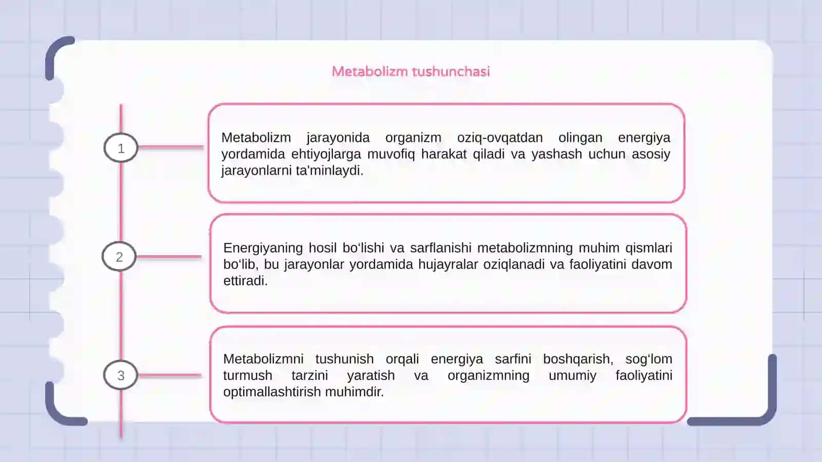 Metabolizm jarayonida energiya hosil bo'lishi va sarflanishi 3