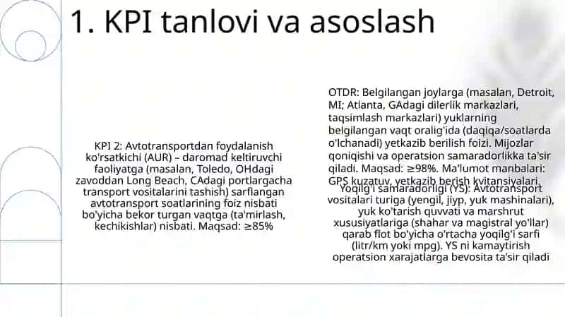 Avtomobil transporti asosiy ish ko'rsatkichlarini o'rganish 3