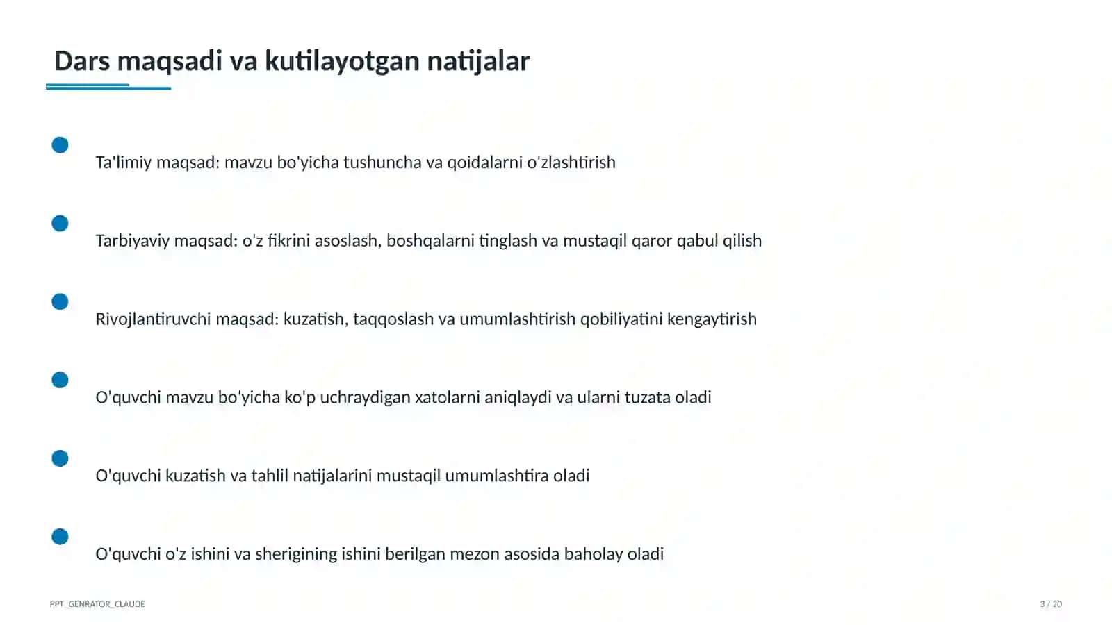 Sinf soati va tarbiyaviy tadbirlar (1–11) 3