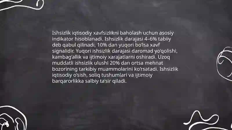 Ishsizlik iqtisodiy xavfsizlikning ijtimoiy indikatori 3