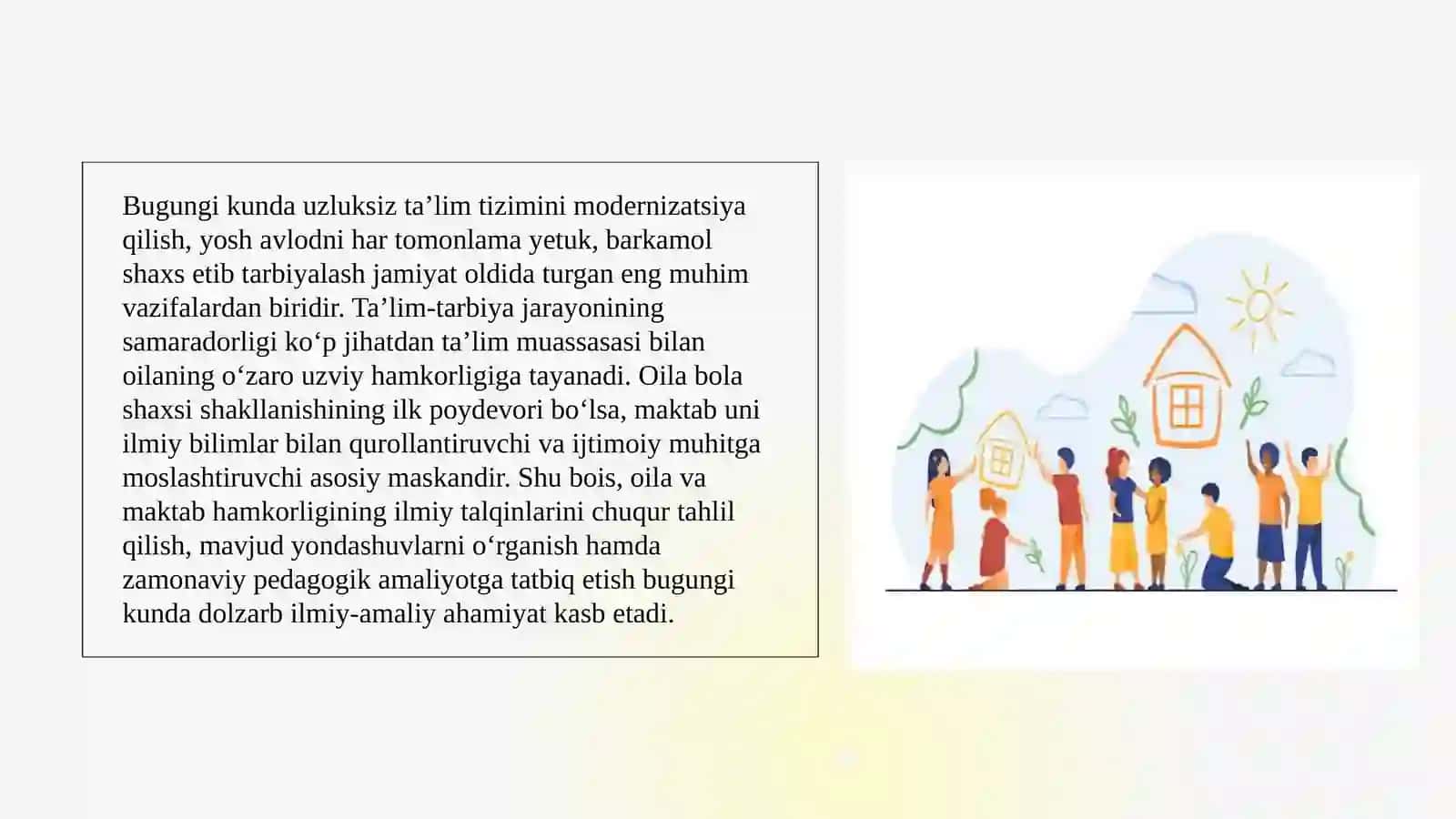 Mavzu: Oila–maktab hamkorligi tushunchasining ilmiy talqinlarini tahlil qilish 3