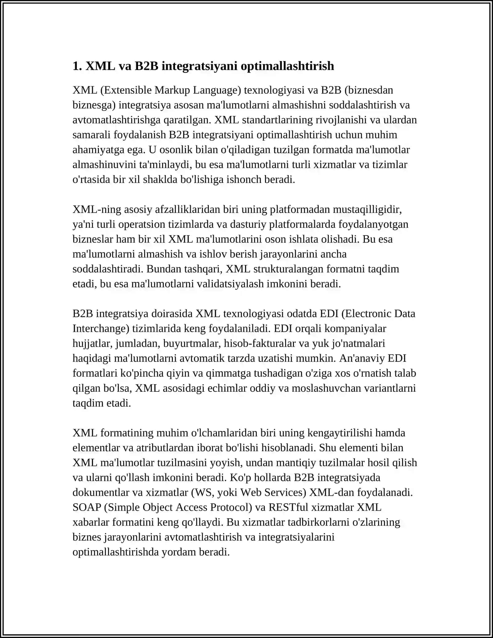 XML STANDARTI HTML DAN USTUN BO'LGAN BIZNESDAN BIZNESGA QANDAY FOYDA KELTIRADI 3