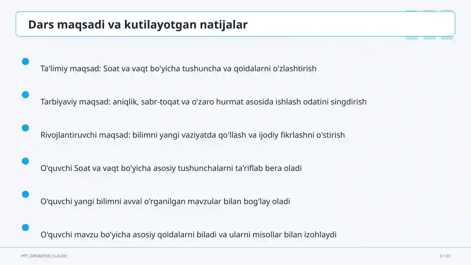 Soat va vaqt (1-sinf) 3