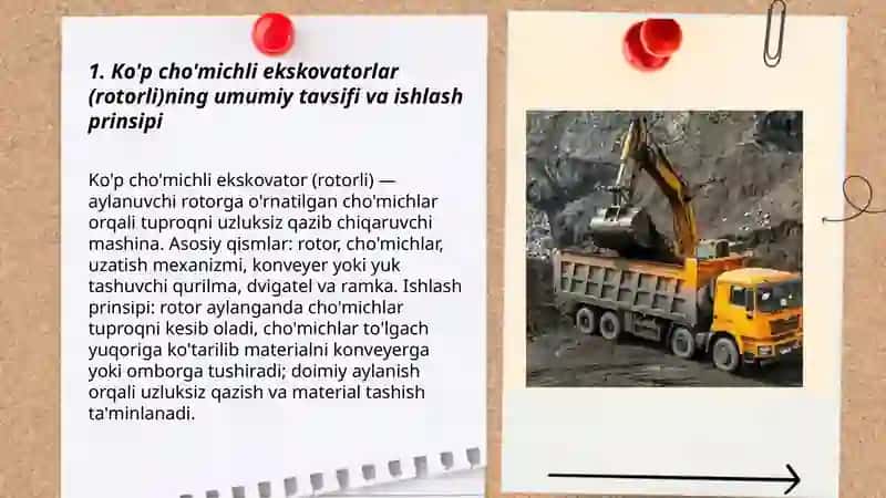 Ko'p cho'michli ekskovatorlar (Rotorli) haqida ma'lumot va ulatning karyer unumdorligiga qo'shgan xissalari 3