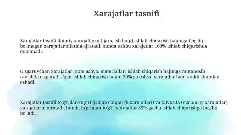 Xarajatlar va Foydasi 3