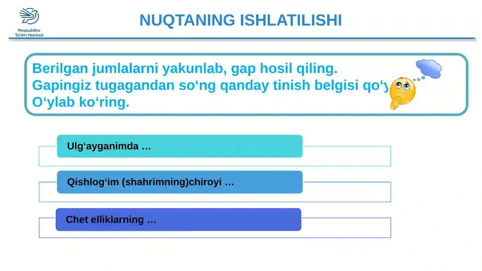 5-sinf Ona tili dars ishlanma. Nuqta va vergulning ishlatilishi 3