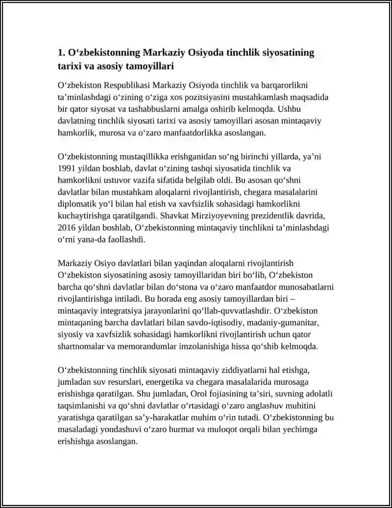 Oʻzbekistonning Markaziy Osiyoda Tinchlik va Barqarorlikni Ta'minlashdagi O'rni 3