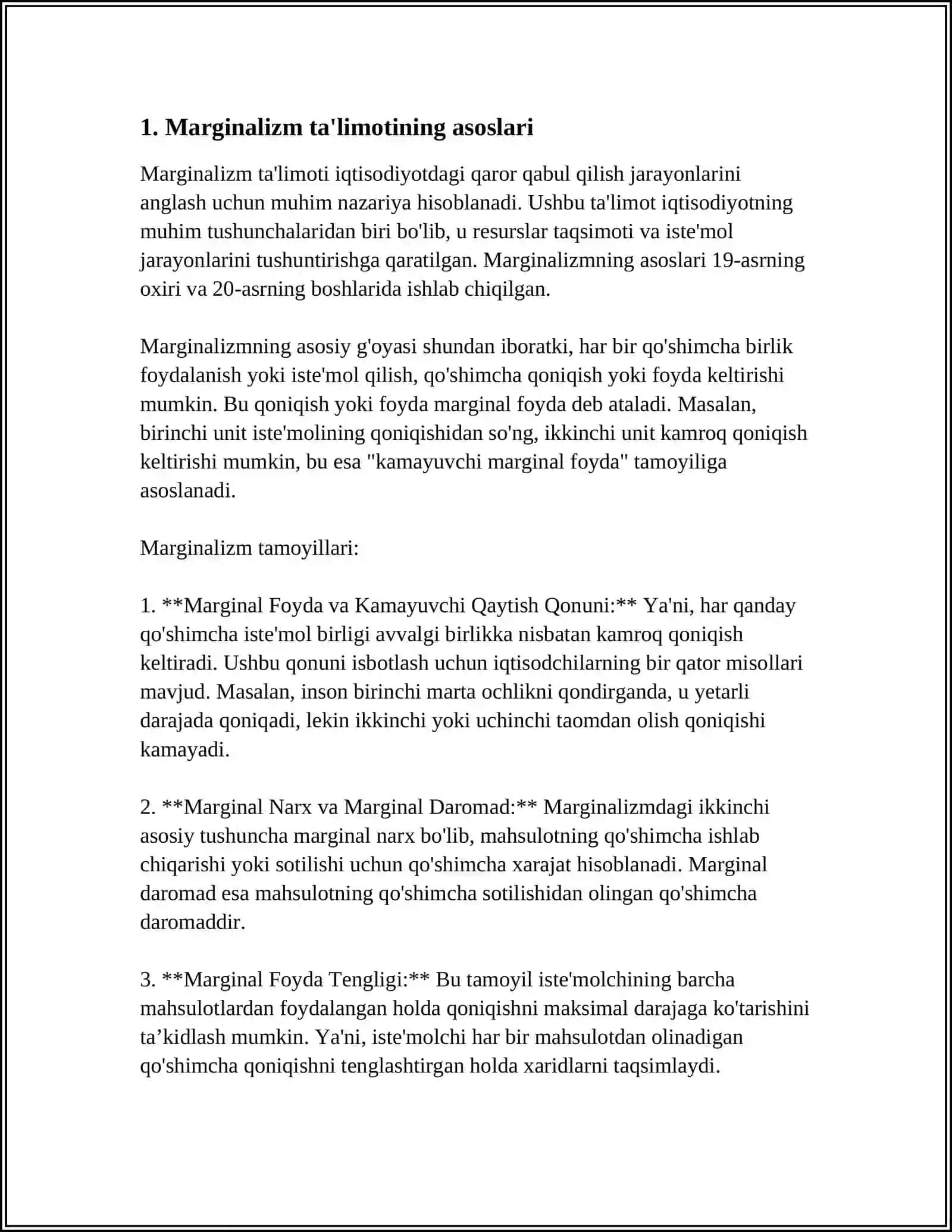 MARJONTALIZM TA'LIMOTI VA NEOKLASSIK IQTISODIY MAKTABLAR 3