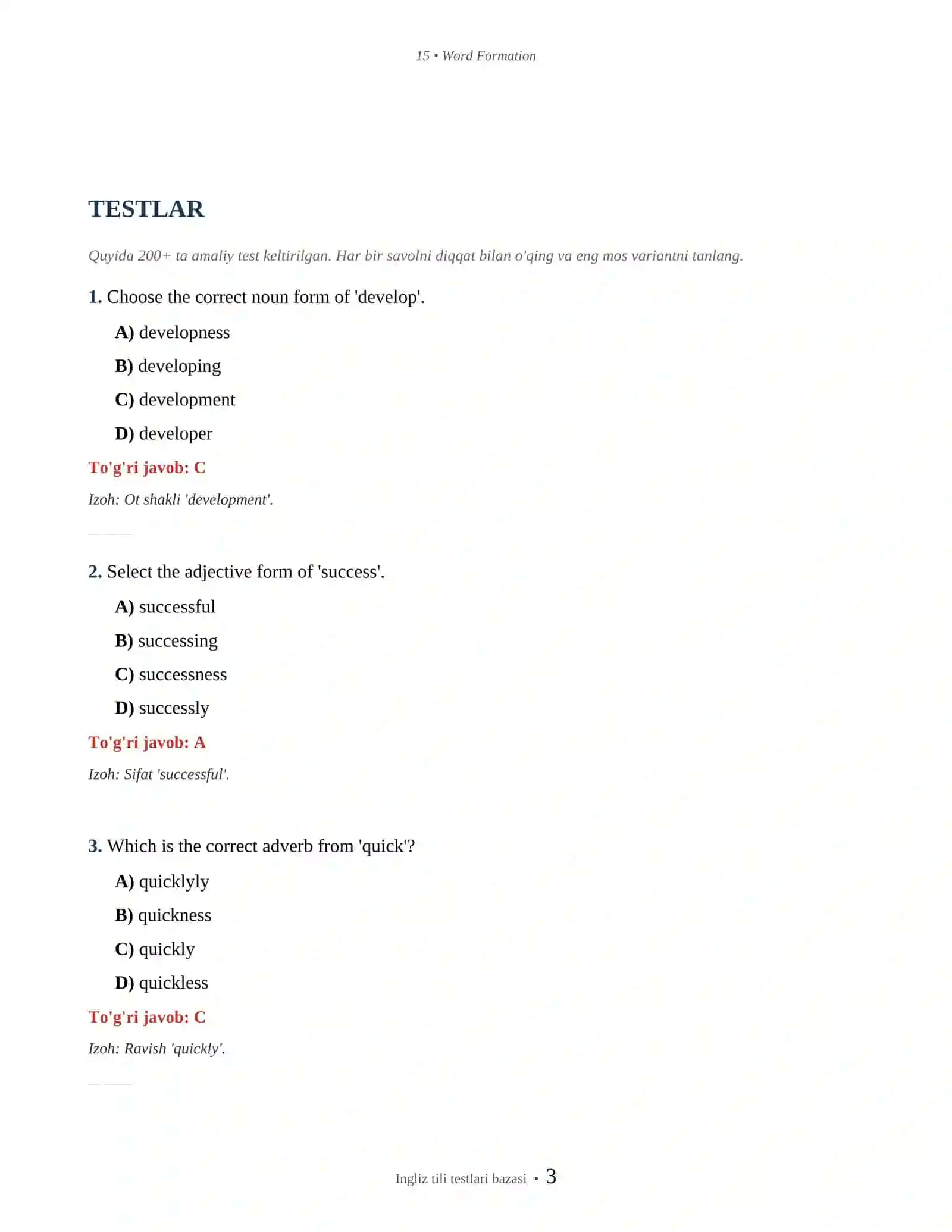 INGLIZ TILI WORD FORMATION TESTLARI 3