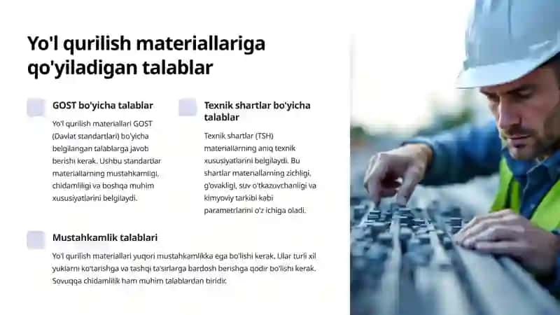 Mahalliy yo'l qurilish materiallari va ularga bo'lgan talablar 3