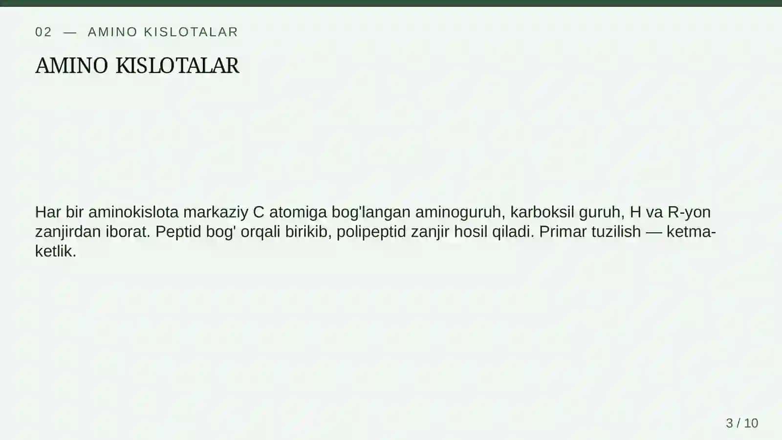 Oqsillar va ularning organizmdagi ahamiyati 3