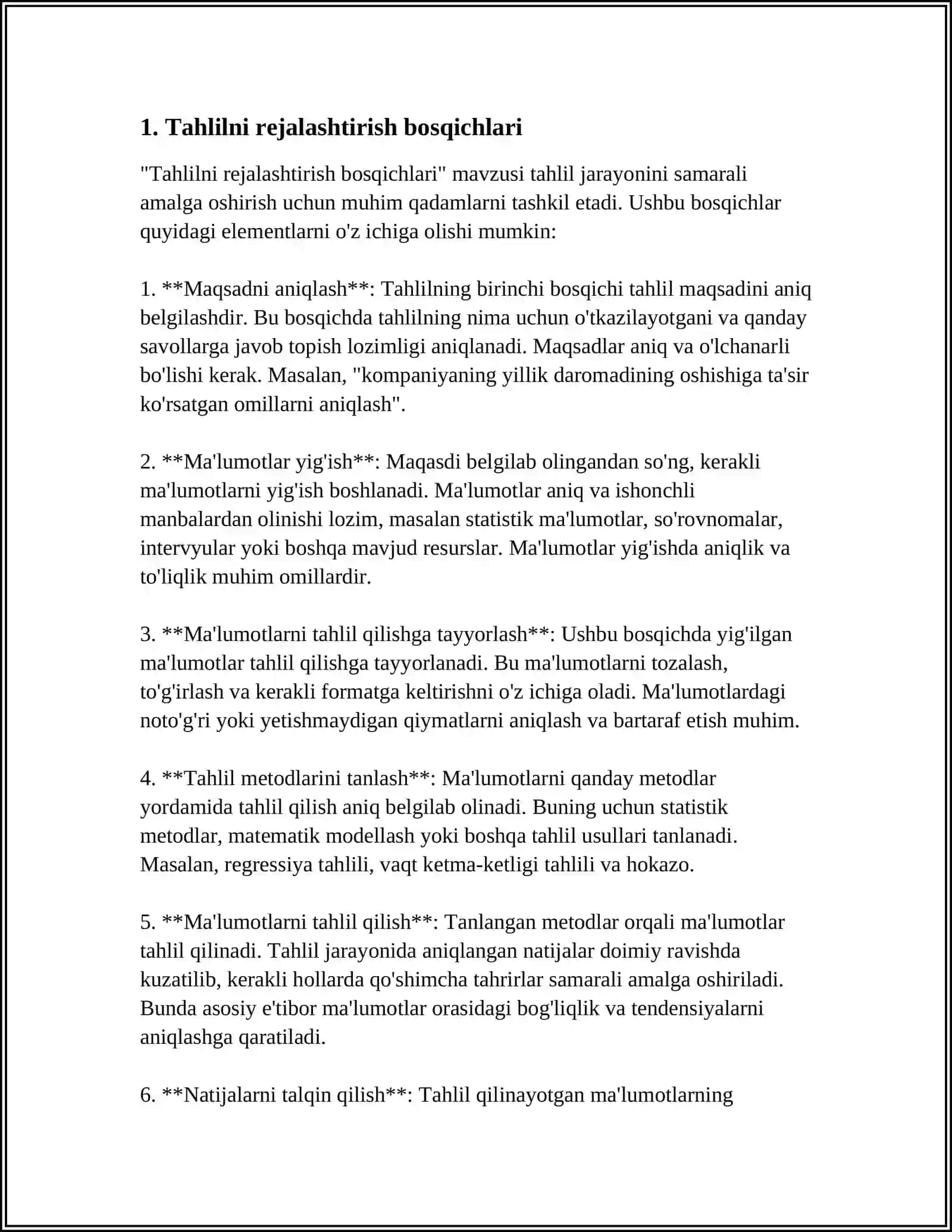 TAHLILNI O‘TKAZISH BOSQICHLARI 3