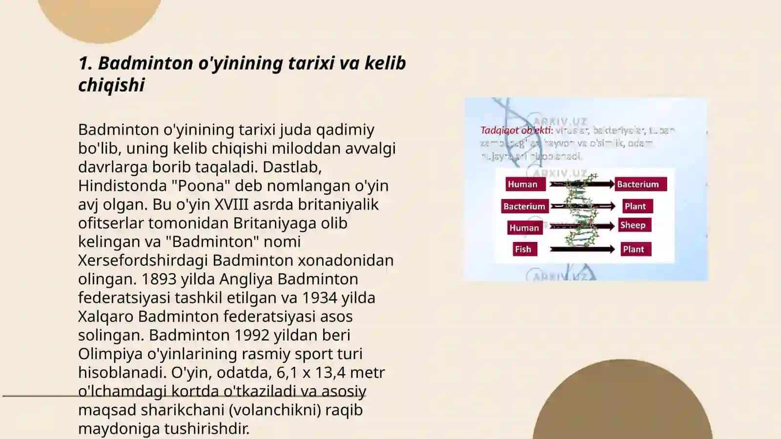 Badmintonning rivojlanish tarixi,o’yin texnikasi,taktikasi va qoidalari 3