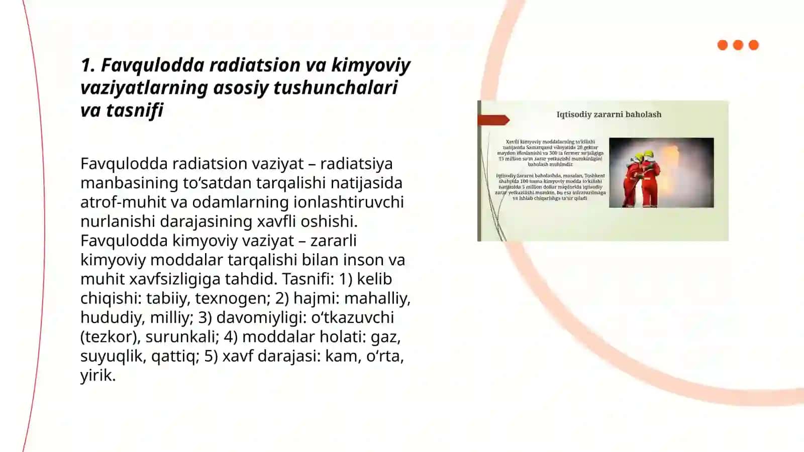 Favqulodda vaziyatlarda radiatsion, kimyoviy vaziyatlarni baholash 3