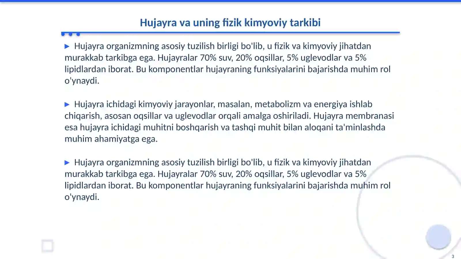 Hujayra va uning fizik kimyoviy tarkibi 3