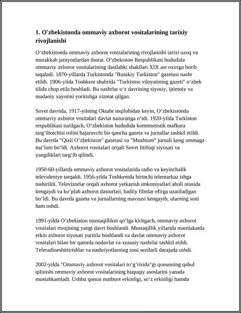 O'ZBEKISTON RESPUBLIKASIDA OMAVIY AXBOROT VOSITALARING FAOLIYATI 3