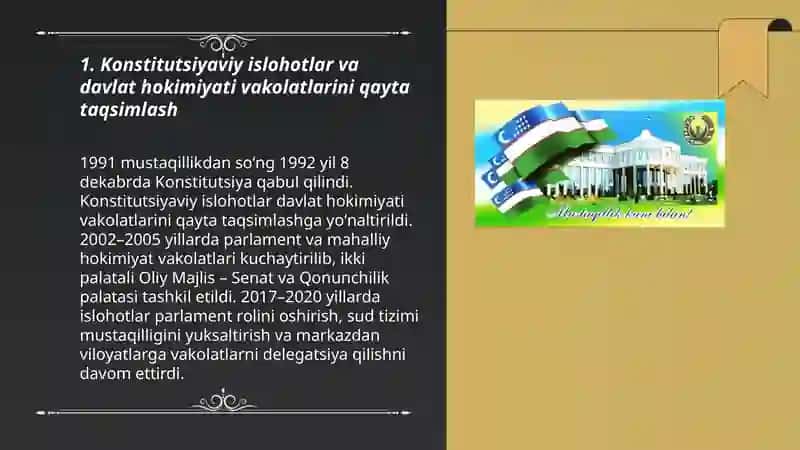 Mustaqillik yillarida davlat boshqaruvi tizimida oshirilgan islohotlar 3