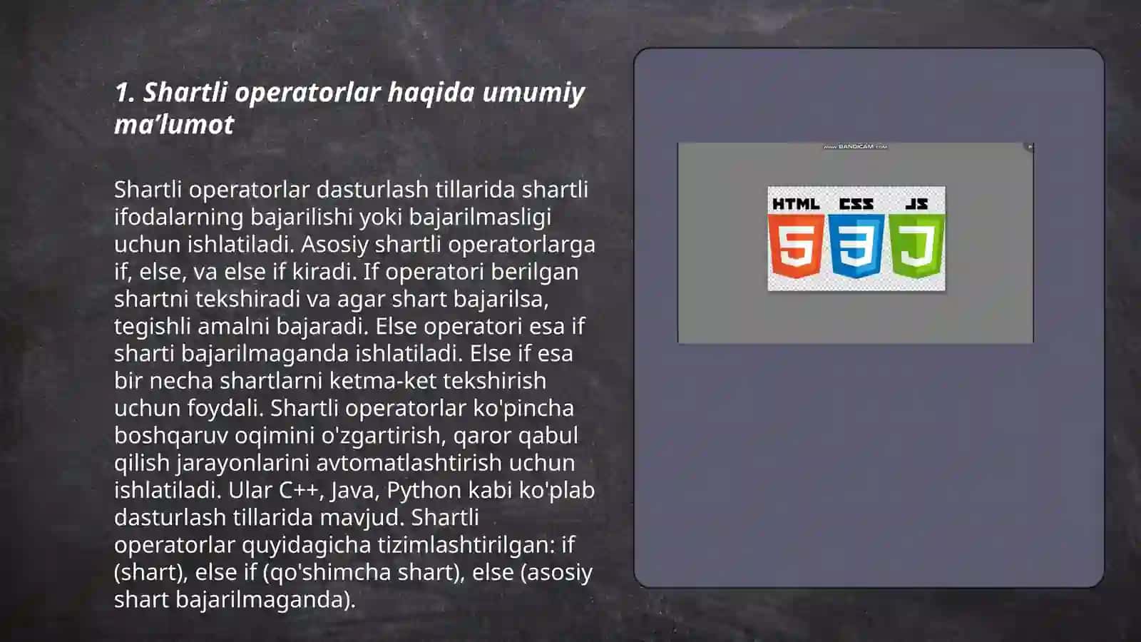 Shartli operatorlar haqida umumiy ma'lumot 3