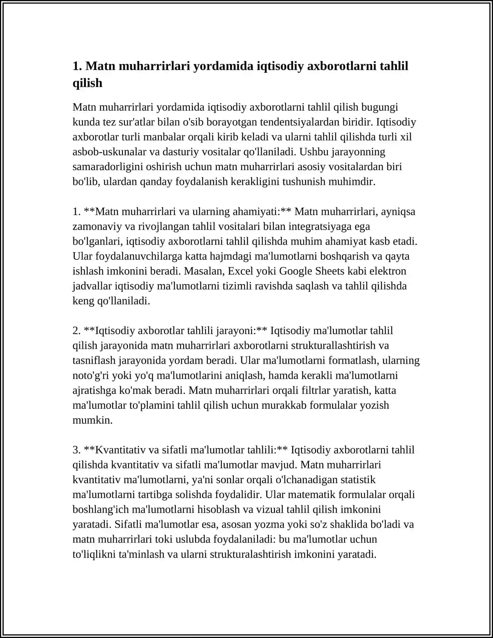 IQTISODIY AXBOROTLARNI MATN REDAKTORLARI VOSITALARIDAN FOYDALANGAN HOLDA QAYTA ISHLASH DASTURLARI 3