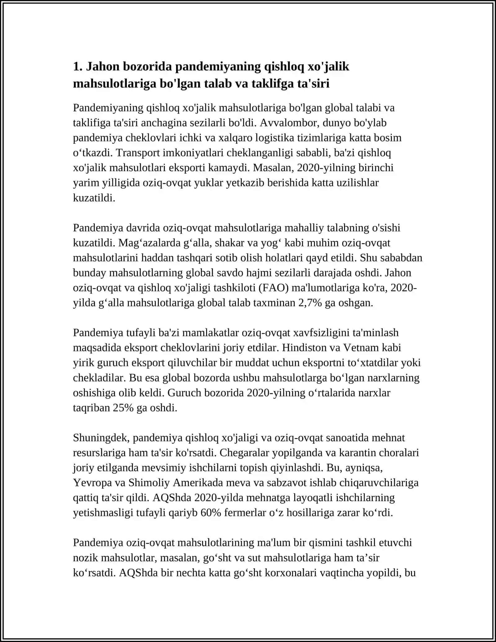 2020 YIL JOXON XOʻJALIGIDA YUZAGA KELGAN PANDEMEYANING JOXON BOZORIGA TASIRI 3