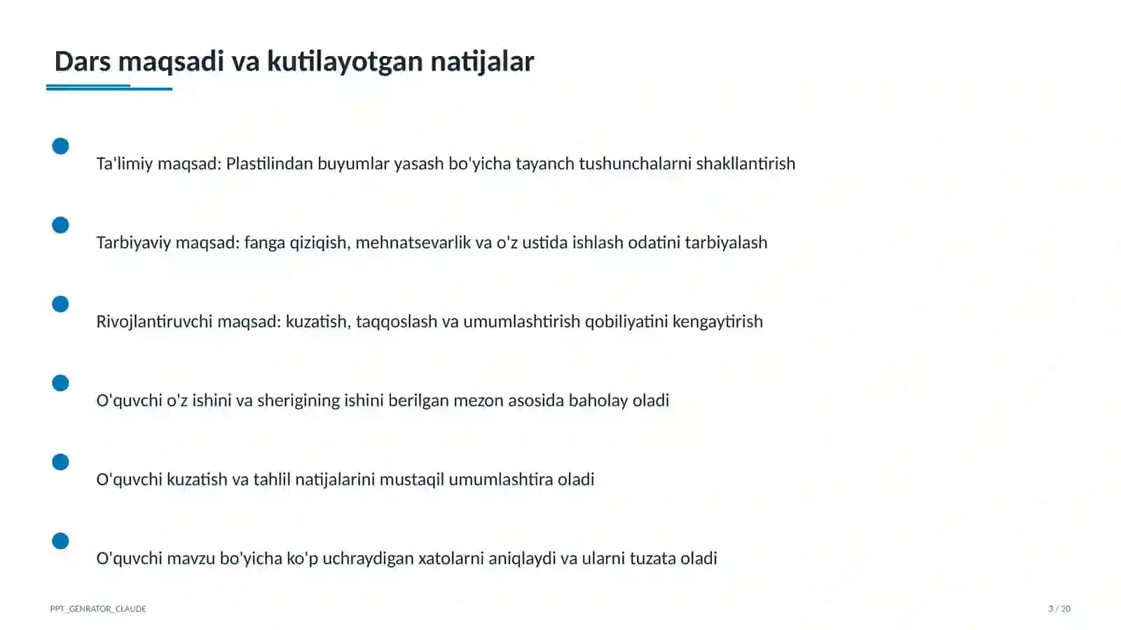 Plastilindan buyumlar yasash (1-sinf) 3